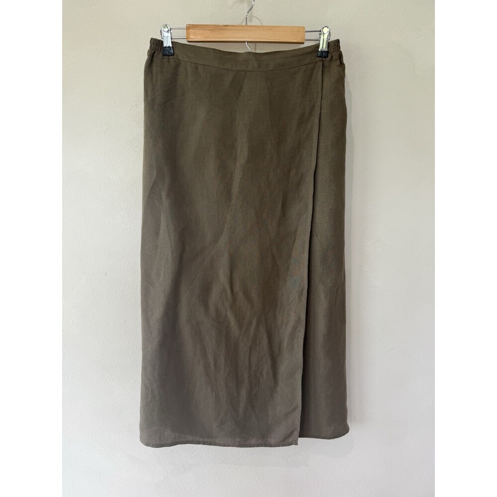 Eskandar Neiman Marcus Women’s Long Midi Skirt Made England Size 2 Green Linen